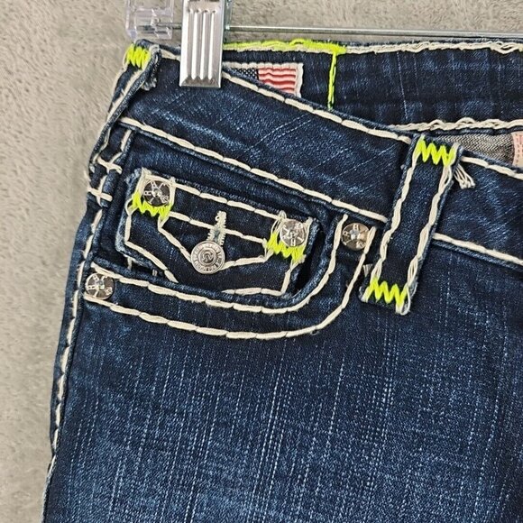True Religion Jeans Womens 26 Billy Super T RARE Neon Rope Stitching Dark Blue - Picture 8 of 15